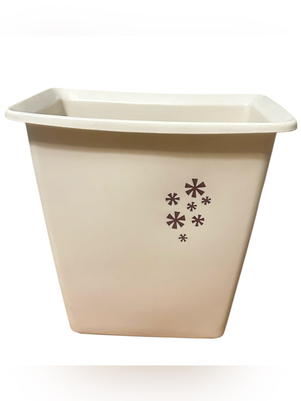 Vtg Mid Century Almond & Brown Rubbermaid Starburst Waste Basket Trash Can 9.5”